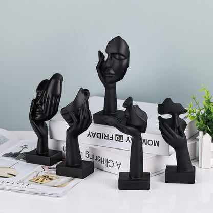 oliruim Black Home Decoration Accent Art Woman Face Statue Collectible Statue for Modern Home Living Room Bookshelf Black Desk Decor 3 Piece Set