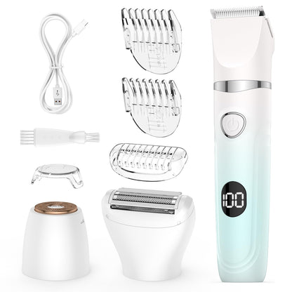 Lady Shaver for Women,3-in-1 Wet & Dry Use Bikini Trimmer for Women,Electric Painless Razor for Legs,Body,Private Area,Sensitive Skin (White)