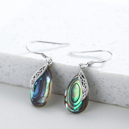 Abalone Shell Dangle Earrings for Women 925 Sterling Silver Celtic Teardrop Earrings Jewellery Gifts for Women Ladies Lovers Mothers Day Gifts for Mum Mom Mother