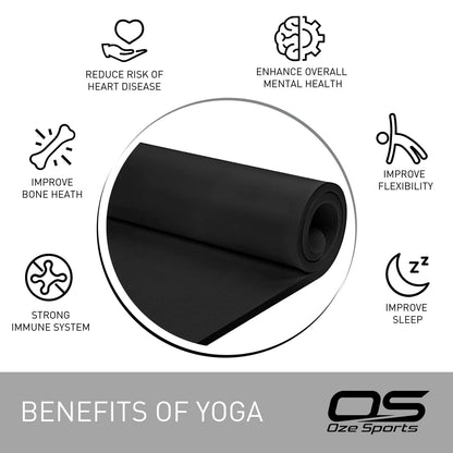 Yoga Mat Exercise NBR Fitness foam mat Extra Thick Non-Slip Large Padded High Density ideal for HiiT Pilates gymnastics mats Fitness & Workout with Free Carry Strap (Black)