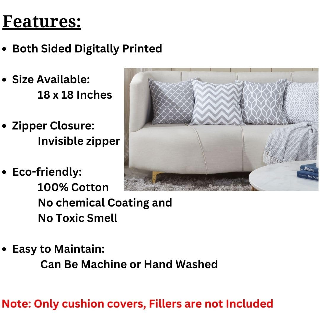 Penguin Home Set of 4 100% Slub Cotton Fabric Cushion Covers 45cm x 45cm Double Sided Square Pillow Covers with Invisible Zipper Pillow Cases for Living Room, Bedroom, Sofa (Grey)
