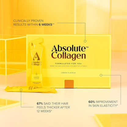 Absolute Collagen Marine Liquid Collagen Supplement for Women - 8000mg Collagen in Each Sachet - New Raspberry Flavour - 14 Sachets per Box
