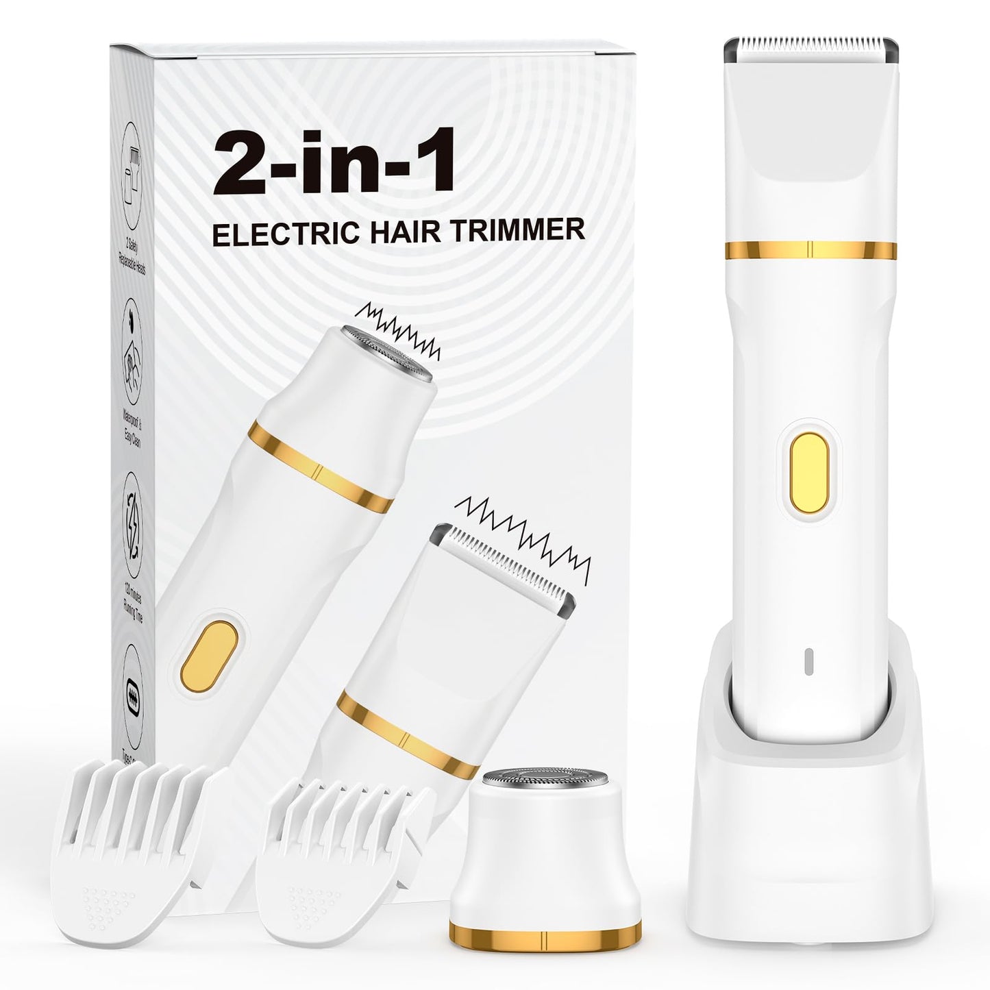 Lady Shavers for Women, Facial Hair Remover for Women 2-in-1 Bikini Trimmer Electric Razor for Arm & Leg &Bikini, IPX7 Waterproof Easy Cleaning (White)