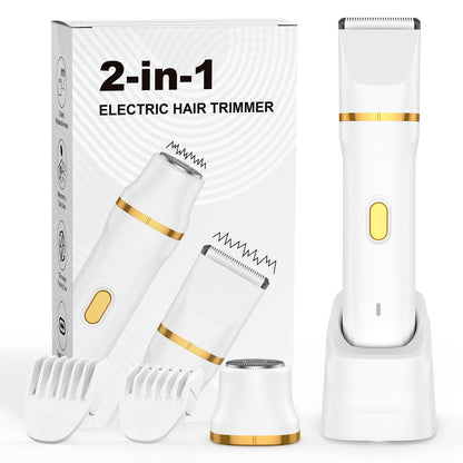 Lady Shavers for Women, Facial Hair Remover for Women 2-in-1 Bikini Trimmer Electric Razor for Arm & Leg &Bikini, IPX7 Waterproof Easy Cleaning (White)