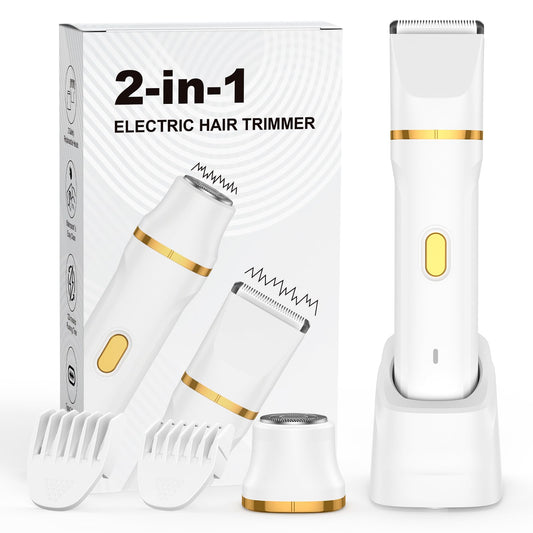 Lady Shavers for Women, Facial Hair Remover for Women 2-in-1 Bikini Trimmer Electric Razor for Arm & Leg &Bikini, IPX7 Waterproof Easy Cleaning (White)
