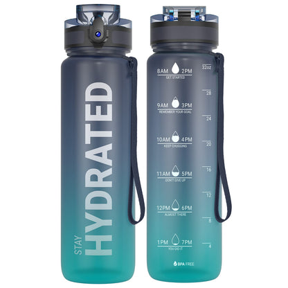 Sahara Sailor Leakproof Water Bottle 1L, Tritan BPA Free Motivational Sport Drinks Bottle with Clear Time Marker, Lock Cover, Easy Clean Brush, Durable for Gym, School, Hiking, Cycling (1 Bottle)