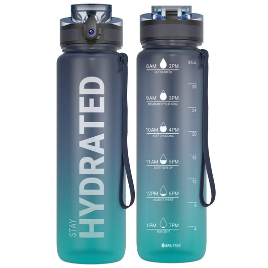 Sahara Sailor Leakproof Water Bottle 1L, Tritan BPA Free Motivational Sport Drinks Bottle with Clear Time Marker, Lock Cover, Easy Clean Brush, Durable for Gym, School, Hiking, Cycling (1 Bottle)