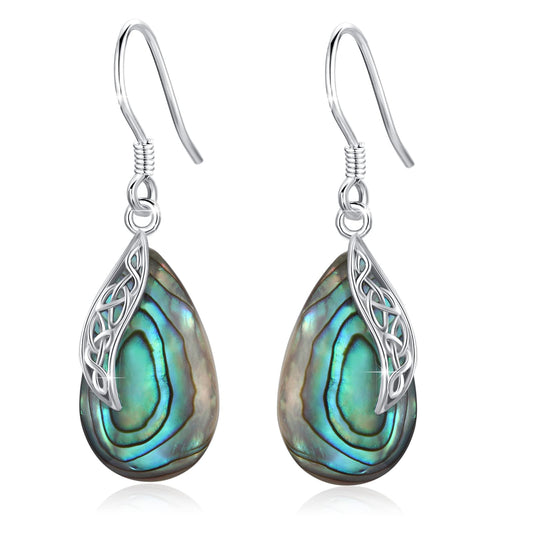 Abalone Shell Dangle Earrings for Women 925 Sterling Silver Celtic Teardrop Earrings Jewellery Gifts for Women Ladies Lovers Mothers Day Gifts for Mum Mom Mother