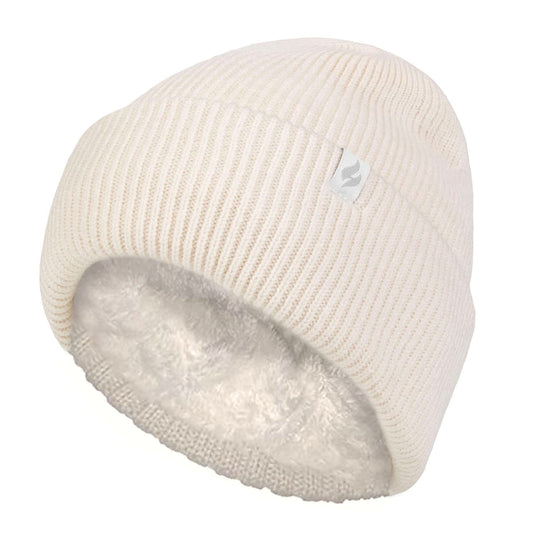 HEAT HOLDERS Womens Beanie Hat with Heatweaver Fleece Lining Ladies Fashionable Turnover Cuff Hat (One Size, Cream)