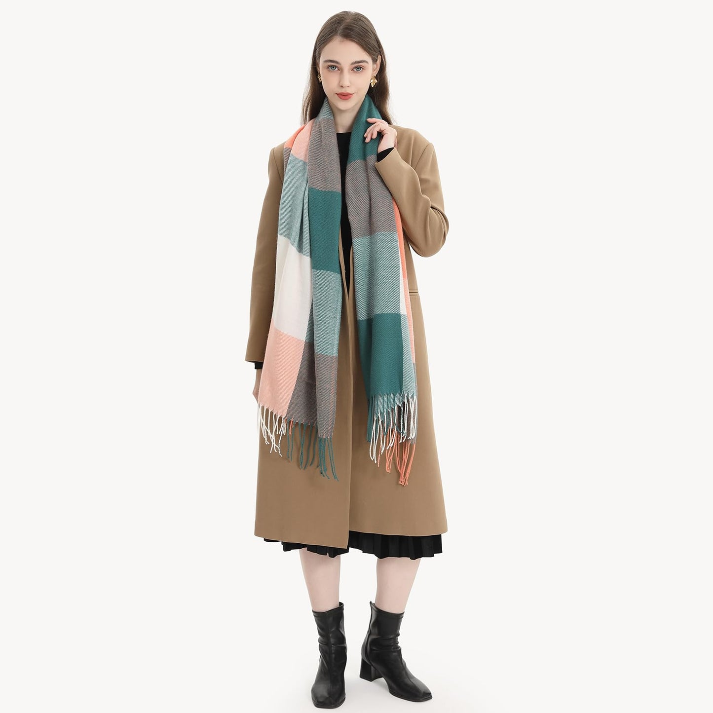 Miss Lulu Women Scarf Winter Long Soft Warm Tartan Check Wrap Wool Spinning Tassel Shawl Stole Scarves Ladies