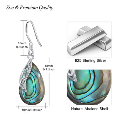 Abalone Shell Dangle Earrings for Women 925 Sterling Silver Celtic Teardrop Earrings Jewellery Gifts for Women Ladies Lovers Mothers Day Gifts for Mum Mom Mother