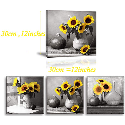 Piy Painting Sunflower Canvas painting Sunflower is a Flower that Yearns for Light Picture on Canvas, 3 Panel Canvas Repetition Décor Decorative arts for Living Room Birthday Gift 30x30cm