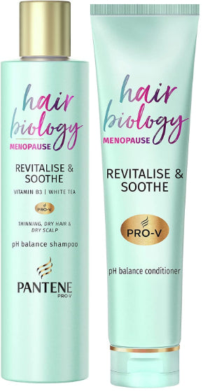 Pantene Menopause Shampoo & Conditioner, Hair Thickening, for Dry Hair and Scalp, Anti Hair Loss Care, Densifies Thinning Hair, Vitamin B3 & White Tea, Shampoo 250 ml, Conditioner 160 ml