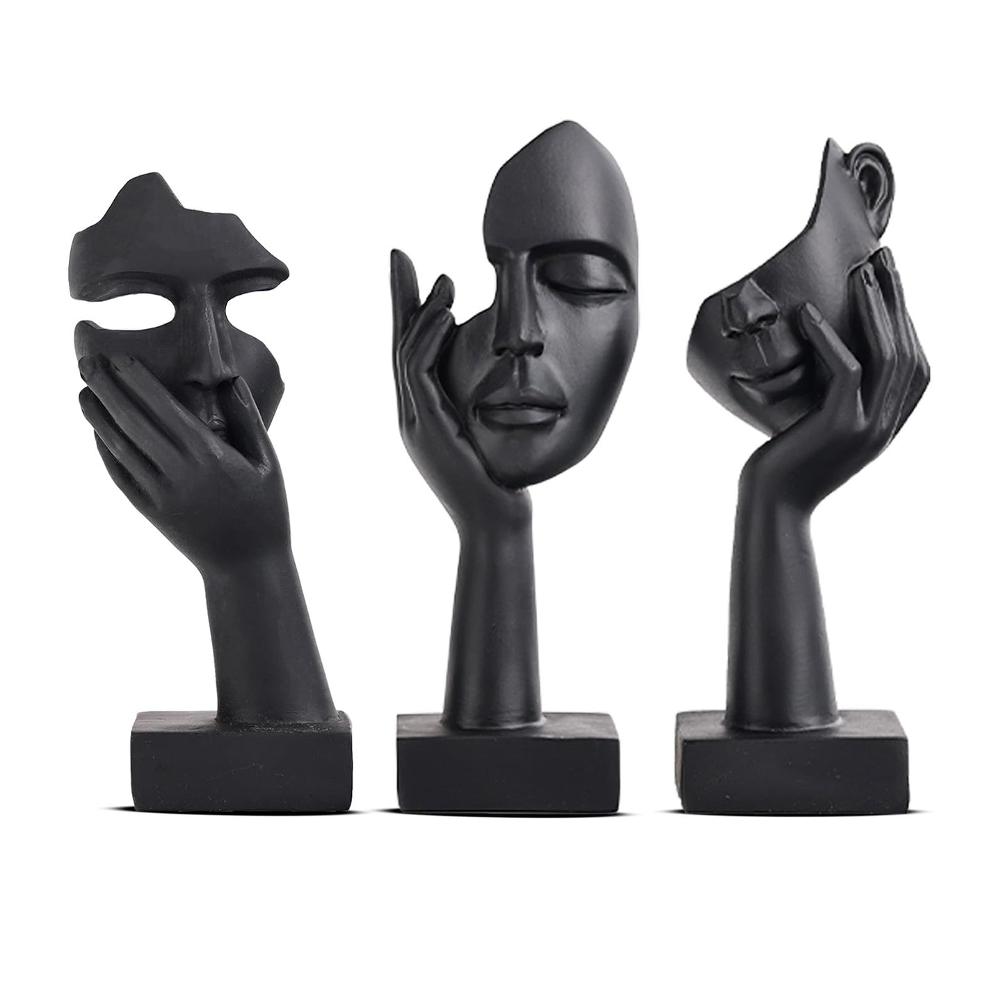 oliruim Black Home Decoration Accent Art Woman Face Statue Collectible Statue for Modern Home Living Room Bookshelf Black Desk Decor 3 Piece Set