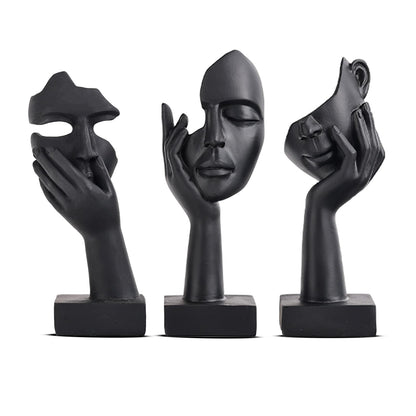 oliruim Black Home Decoration Accent Art Woman Face Statue Collectible Statue for Modern Home Living Room Bookshelf Black Desk Decor 3 Piece Set