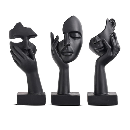 oliruim Black Home Decoration Accent Art Woman Face Statue Collectible Statue for Modern Home Living Room Bookshelf Black Desk Decor 3 Piece Set