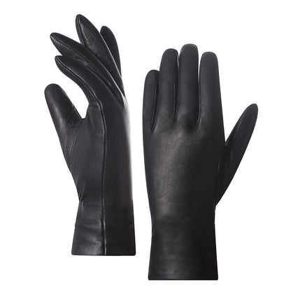 Harssidanzar Women's Leather Winter Gloves,Genuine Lambskin Leather Lined Cashmere Warm Driving Gloves For Women GL006UK,Black,Size XL