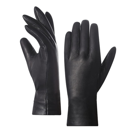 Harssidanzar Women's Leather Winter Gloves,Genuine Lambskin Leather Lined Cashmere Warm Driving Gloves For Women GL006UK,Black,Size XL