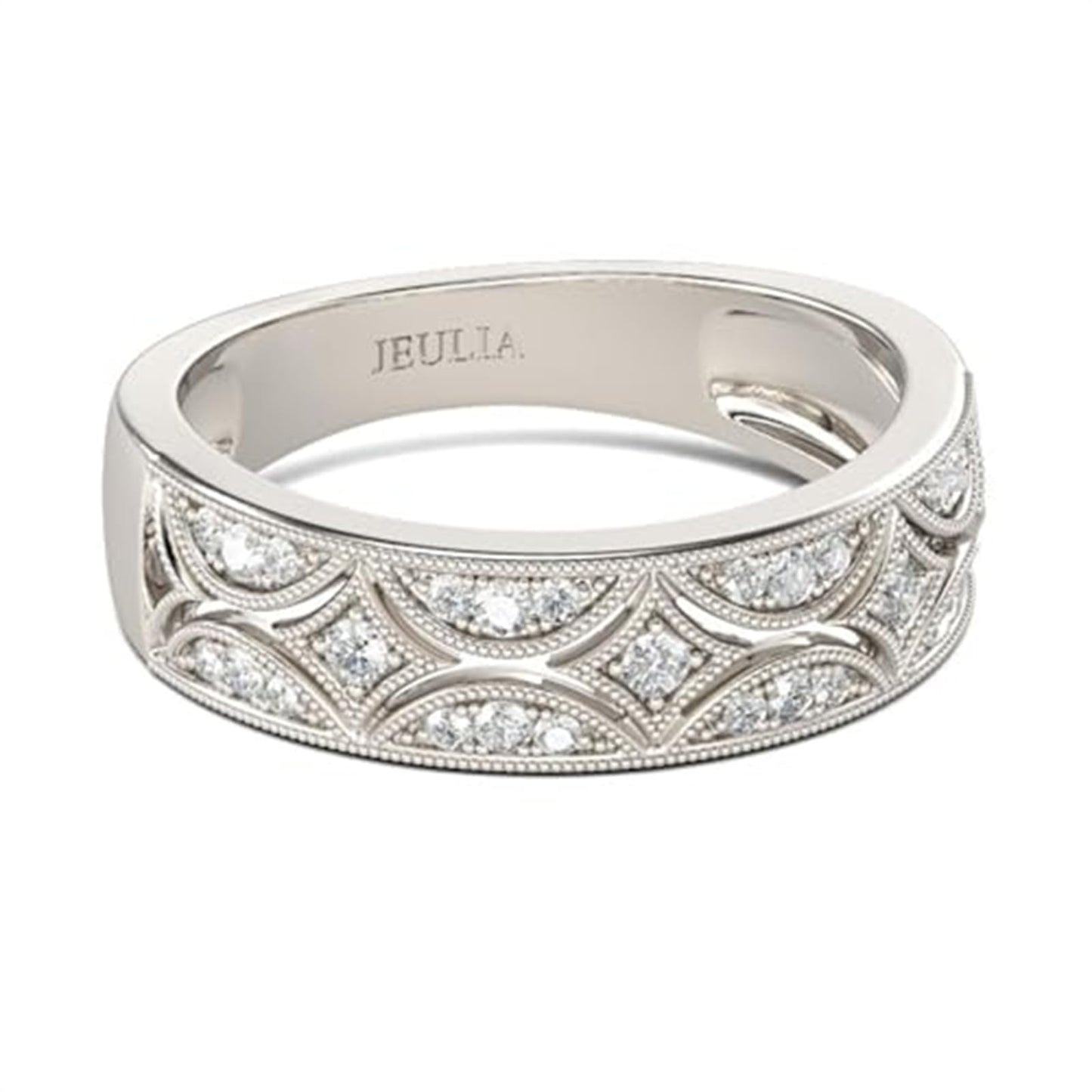 Jeulia 925 Sterling Silver Rings Milgrain Round Cut Women's Band Anniversary Promise Rings with Jewelry Box for Her Women ladiess (K-1/2) (Silver, Q-½)