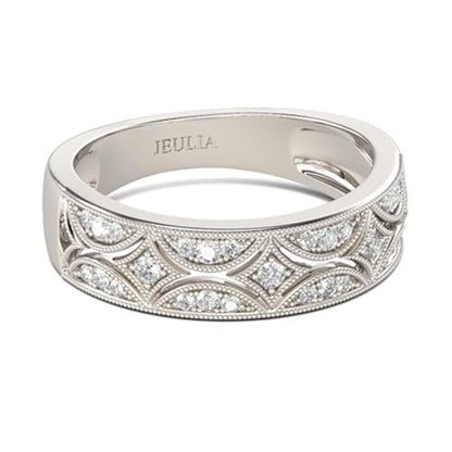 Jeulia 925 Sterling Silver Rings Milgrain Round Cut Women's Band Anniversary Promise Rings with Jewelry Box for Her Women ladiess (K-1/2) (Silver, Q-½)