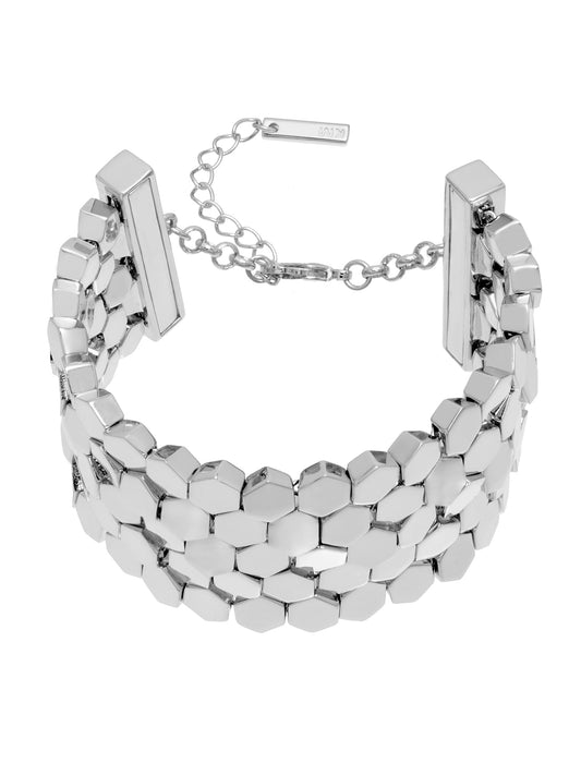 Karen Millen Mosaic Wide Bracelet for Women (Silver)