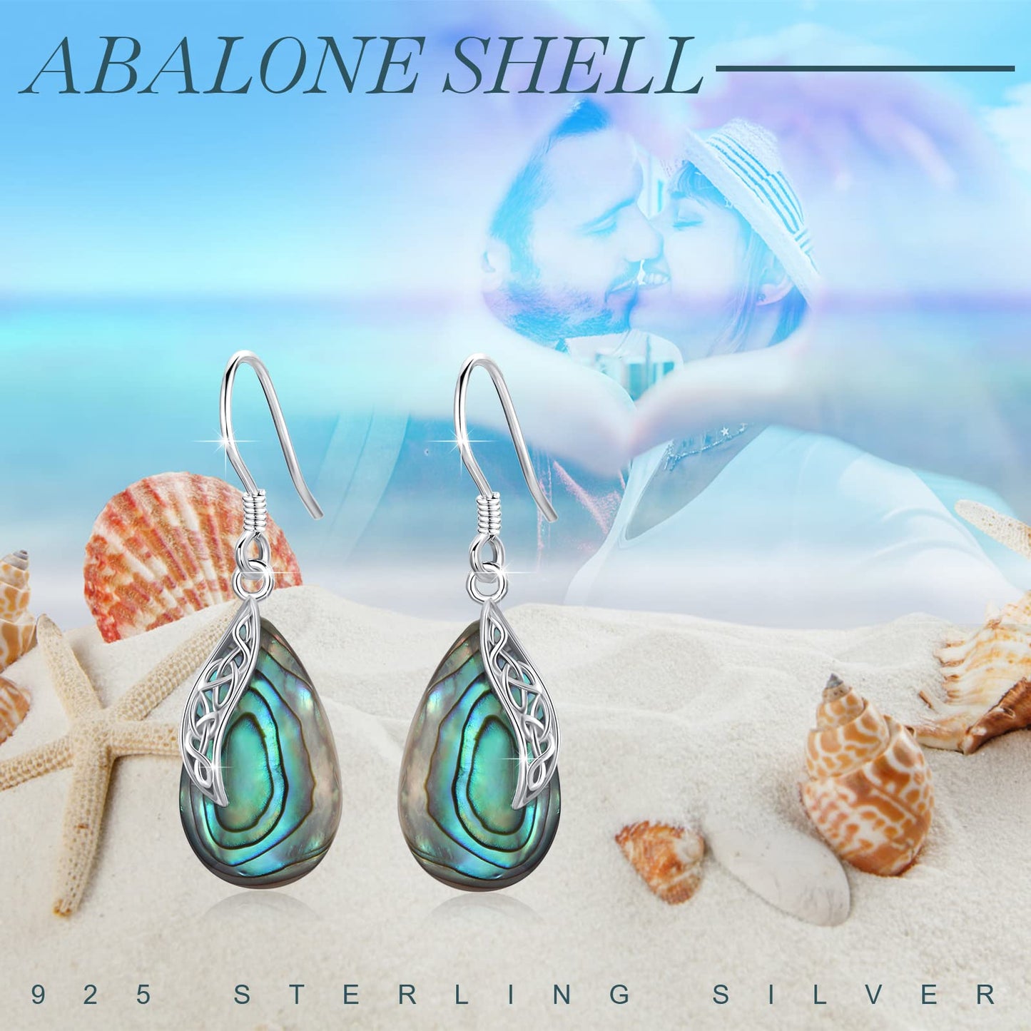 Abalone Shell Dangle Earrings for Women 925 Sterling Silver Celtic Teardrop Earrings Jewellery Gifts for Women Ladies Lovers Mothers Day Gifts for Mum Mom Mother