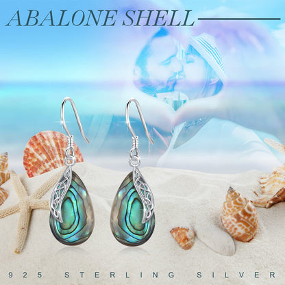 Abalone Shell Dangle Earrings for Women 925 Sterling Silver Celtic Teardrop Earrings Jewellery Gifts for Women Ladies Lovers Mothers Day Gifts for Mum Mom Mother