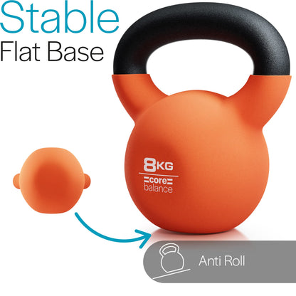 Core Balance 8kg Kettlebell Weight Cast Iron Neoprene Coated Heavy Duty Strength Training (Orange)