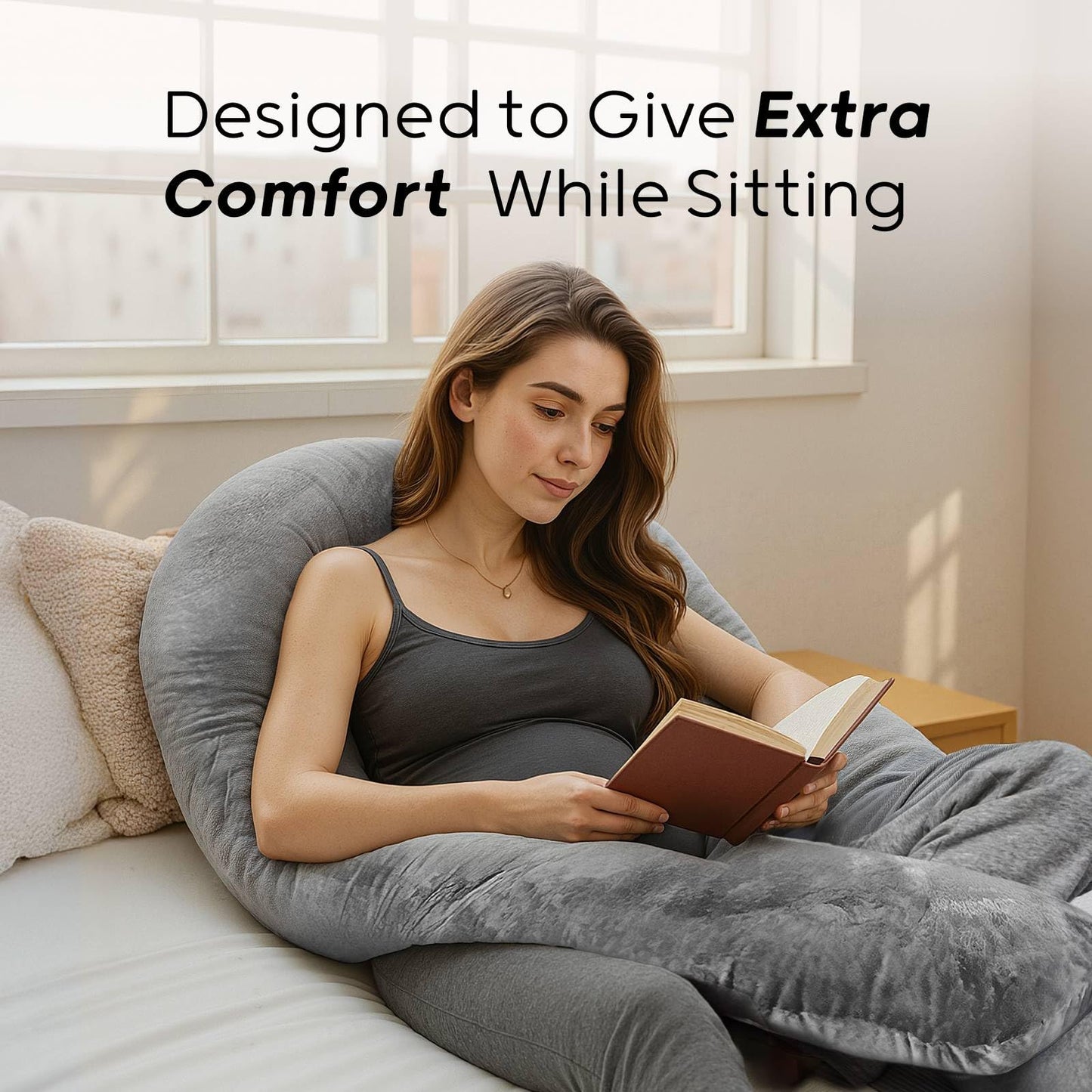 Nuliie Pregnancy Pillow for Sleeping, U Shaped Full Body Pillow Pregnancy Pillows, Maternity Pillow Support for Back, Hips, Legs for Pregnant Women, With Washable Velvet Cover (Grey)