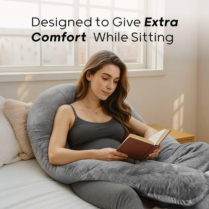 Nuliie Pregnancy Pillow for Sleeping, U Shaped Full Body Pillow Pregnancy Pillows, Maternity Pillow Support for Back, Hips, Legs for Pregnant Women, With Washable Velvet Cover (Grey)