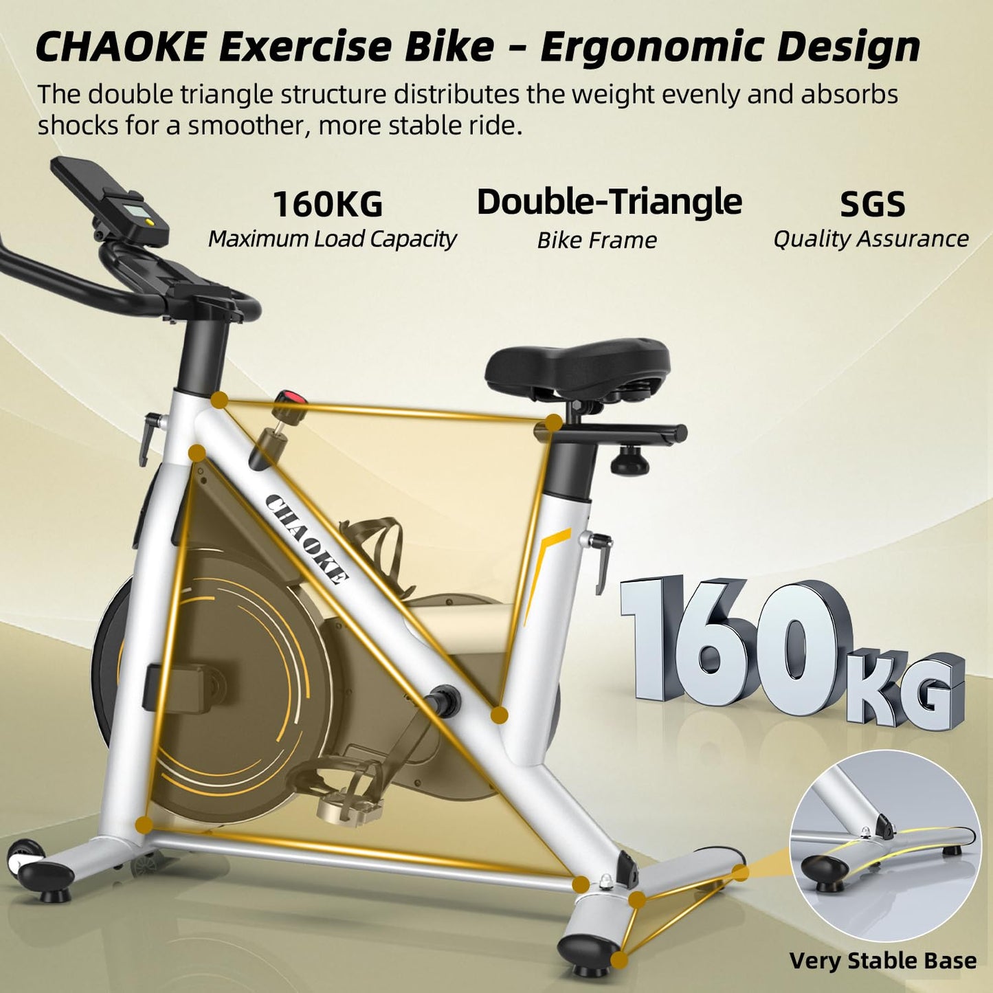 CHAOKE Exercise Bike Indoor Cycling, Stationary Bike 360LBS Capacity, Fully Adjustable Magnetic Resistance Silent Fitness Bike, Comfortable Seat, Tablet Holder for Home Gym Cardio Workout Training