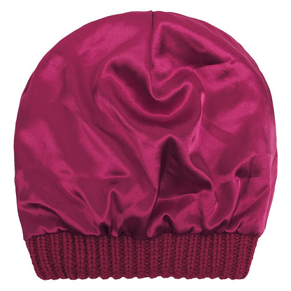 Hcimooy Winter Warm Knitted Hat Satin Silk Lined Cable Knit Beanie Chunky Slouchy Skull Cap for Womens (Wine red)