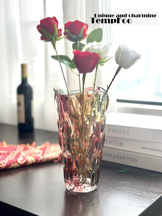 Glass Vase for Flowers, Large Tall Crystal Coloured Flower Vases for Decorations, Modern Personalised Ornaments for Living Room Dining Bedroom Home Decor Accessories Christmas Birthday Gifts for Women