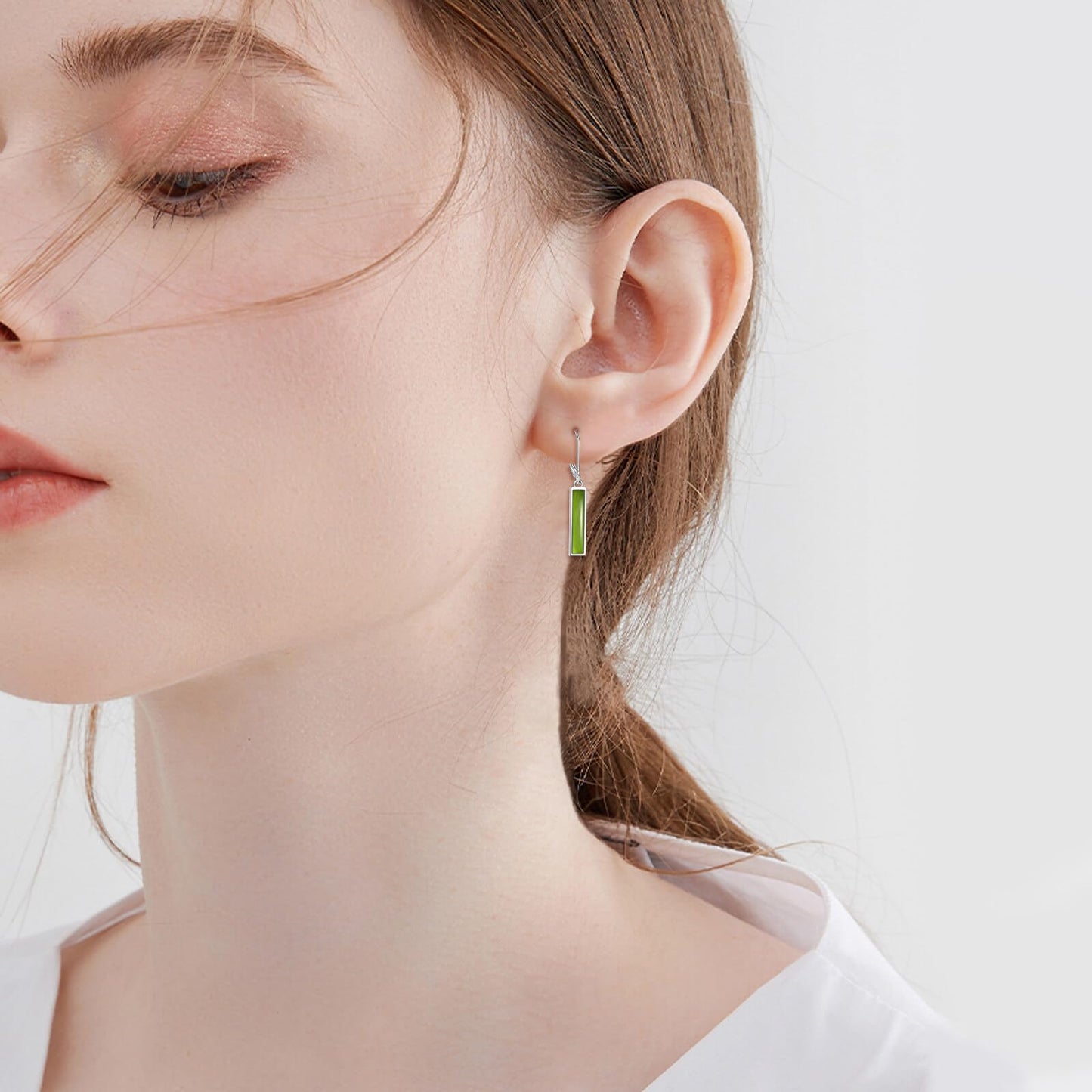 YFN Peridot Bar Earrings for Women Sterling Silver Peridot Leverback Earrings Peridot Jewelry Gift for Women (Peridot)