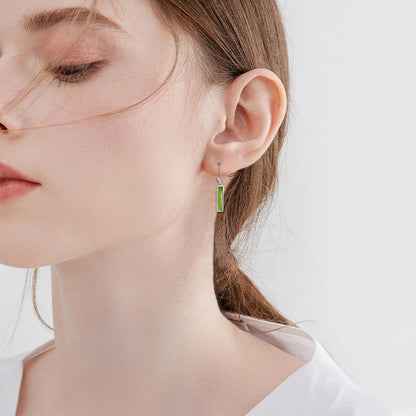 YFN Peridot Bar Earrings for Women Sterling Silver Peridot Leverback Earrings Peridot Jewelry Gift for Women (Peridot)
