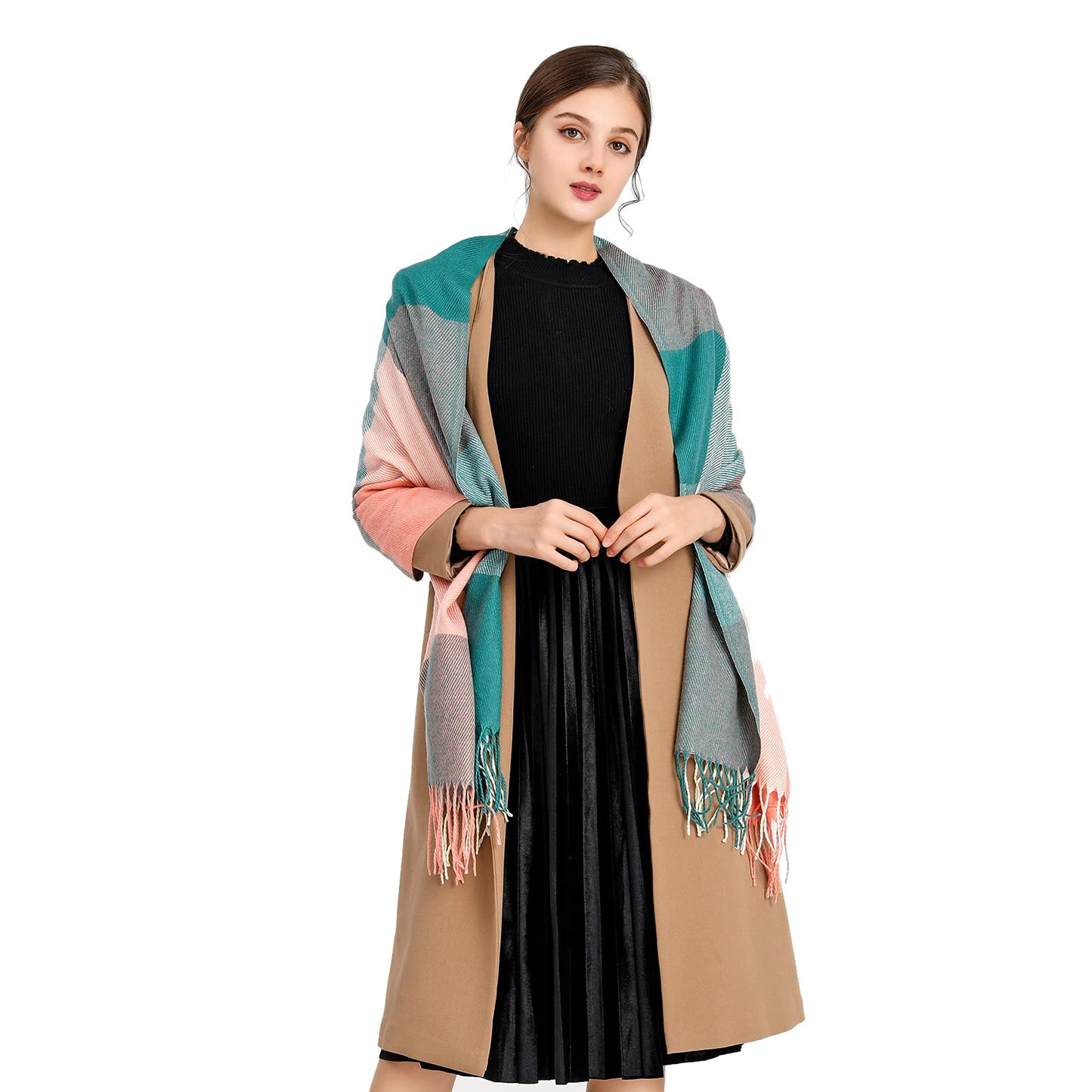 Miss Lulu Women Scarf Winter Long Soft Warm Tartan Check Wrap Wool Spinning Tassel Shawl Stole Scarves Ladies