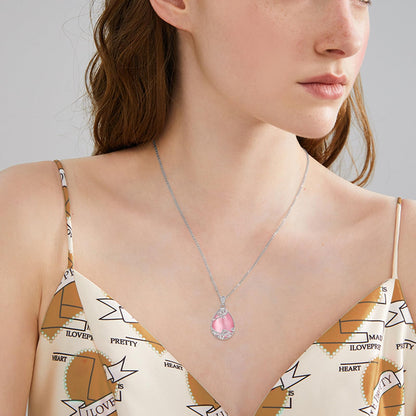 YAFEINI Teardrop Necklace 925 Sterling Silver Pink Natural Stone Necklace Filigree Pendant Necklace Jewellery for Women Girls (V-Pink Opal teardrop necklace)