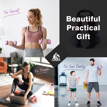 LIONSCOOL Premium Neoprene Dumbbell Sets of 3 Pairs or 5 Pairs With Solid Portable Steel Rack For Home Gym (Power Gradient, 1+2+3)