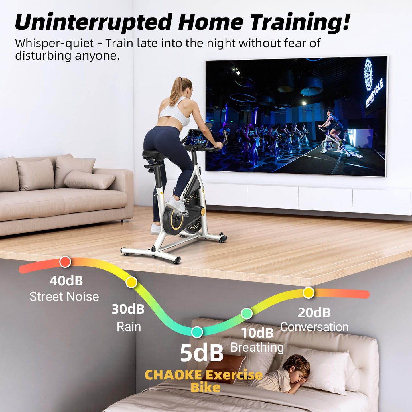 CHAOKE Exercise Bike Indoor Cycling, Stationary Bike 360LBS Capacity, Fully Adjustable Magnetic Resistance Silent Fitness Bike, Comfortable Seat, Tablet Holder for Home Gym Cardio Workout Training