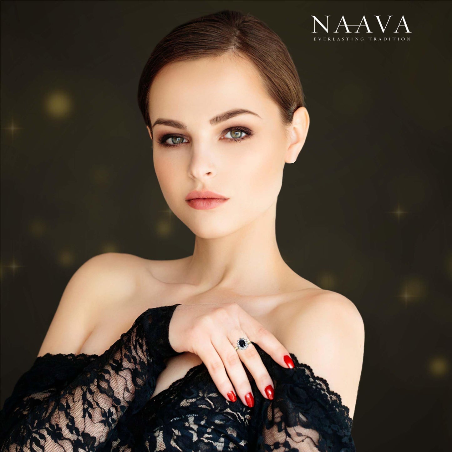 Naava 9 ct Yellow Gold Diamond and Sapphire Cluster Women's Ring ,K