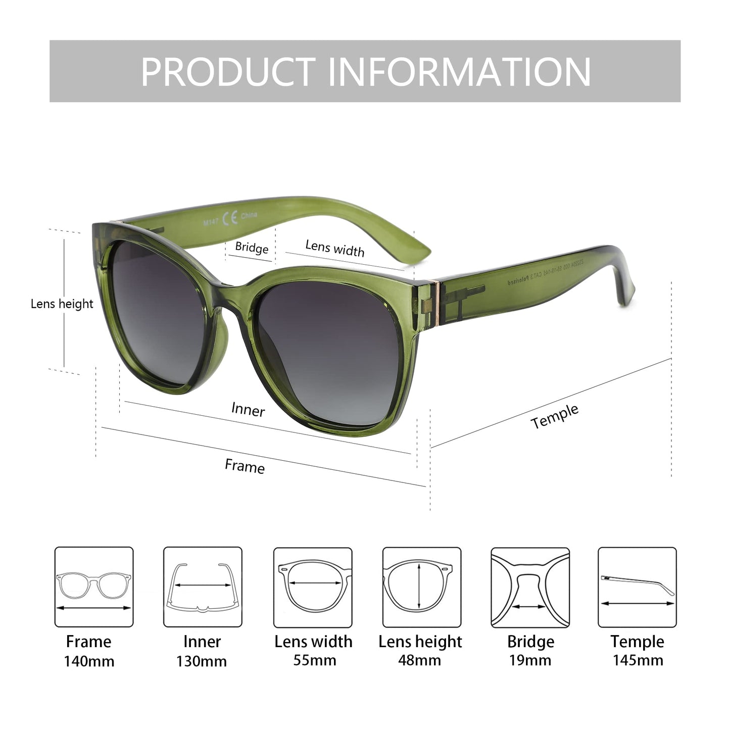 ZENOTTIC Cat Eye Polarised Sunglasses for Women - Oversized Sun Glasses UV400 Protection Retro Shades Designer Style