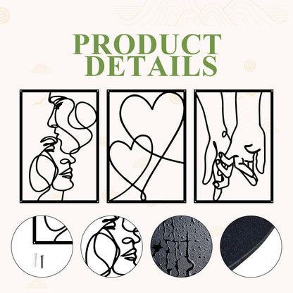 ESTART 3 Pieces Metal Minimalist Line Wall Art, Valentine's Day Lover Kiss Hand Metal Wall Decor, Aesthetic Modern Home Hanging Wall Art Decor for Bedroom Living Room