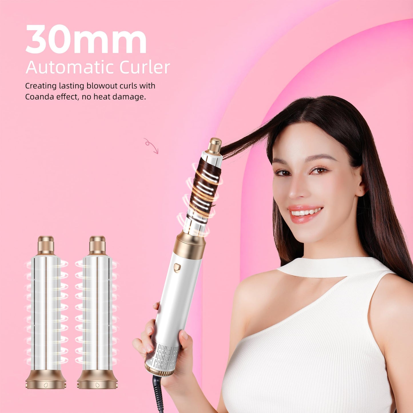 Airbrush 6 in 1 Hair Styler Mogawave Magic Styler Airstyler Hair Dryer Brush Magic Styler 1000W Blow Dryer Brush Set with Air Curler, Straighten, Volumise, Smooth, Air Stylers for Women