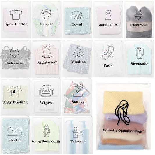 20 Pcs Baby Hospital Maternity Organiser Bags, 38 * 28cm Reusable Plastic Ziplock Hospital Bags Maternity Essentials Travel Clothes Storage Bags for Mum to Be, Newborn Baby
