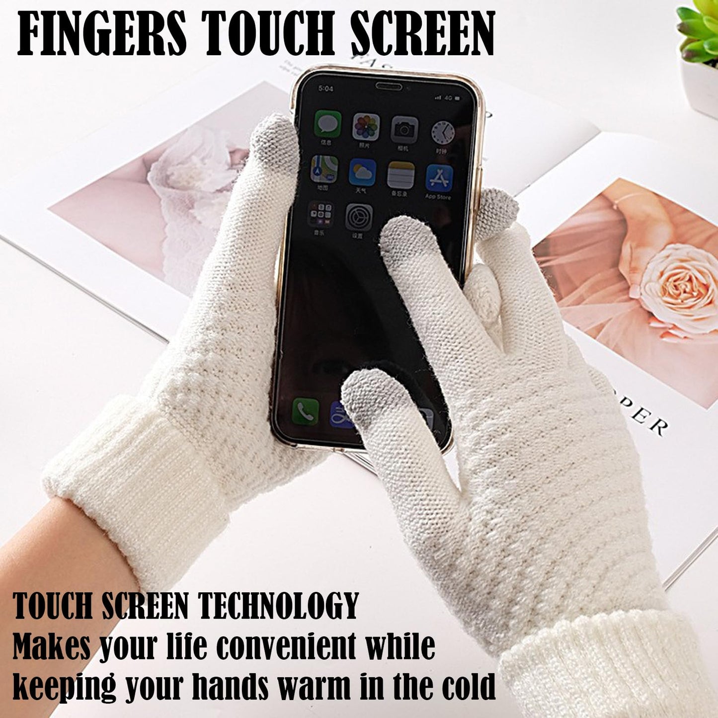 BDSHUNBF 4 Pairs Women's Warm Touchscreen Gloves, Elastic Cuff Anti-Slip Gloves for Texting and Winter