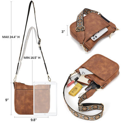 BOSTANTEN Crossbody Bags Handbags for Women Trendy Vegan Leather Hobo Purses Shoulder Handbags With Wide Shoulder Strap Brown