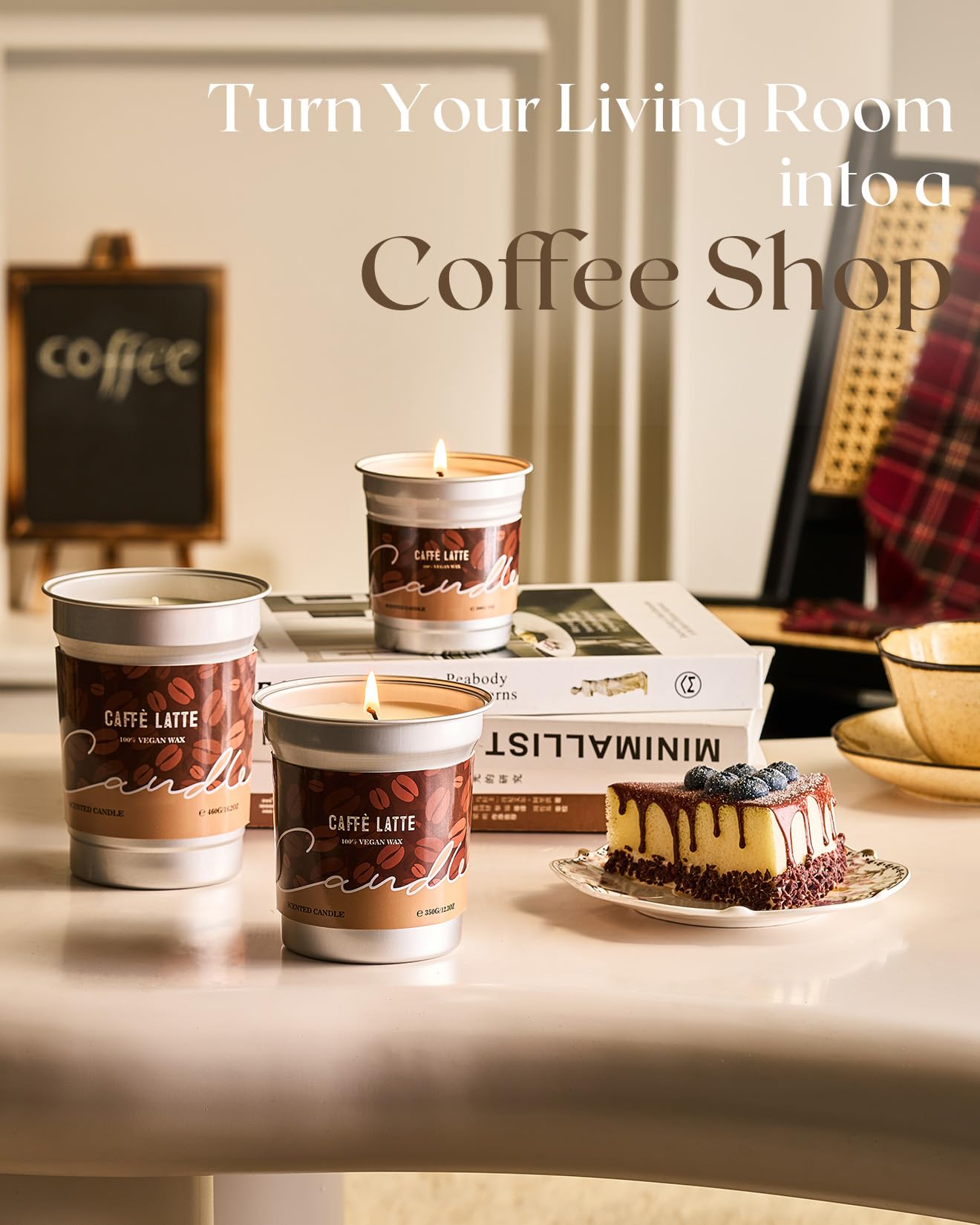 M&SENSE Coffee Candle 460g, Caffe Latte Scented Candles, 99 Hours Long Burning, Organic Soy Wax Candles for Cafe, Bedroom, Kitchen, Sleep Candle Gift for Men & Women