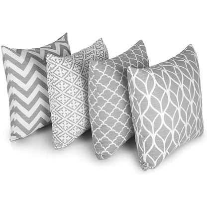 Penguin Home Set of 4 100% Slub Cotton Fabric Cushion Covers 45cm x 45cm Double Sided Square Pillow Covers with Invisible Zipper Pillow Cases for Living Room, Bedroom, Sofa (Grey)