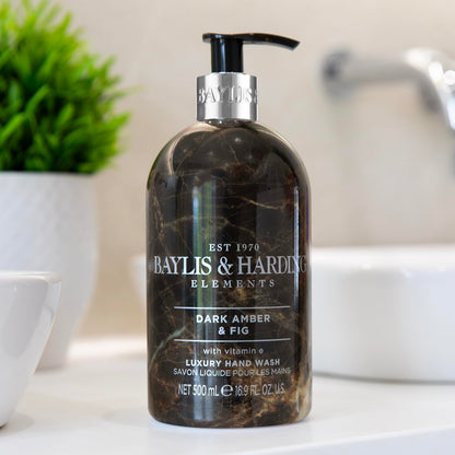 Baylis & Harding Dark Amber & Fig Elements Hand Wash, 500 ml (Pack of 3) - Vegan Friendly