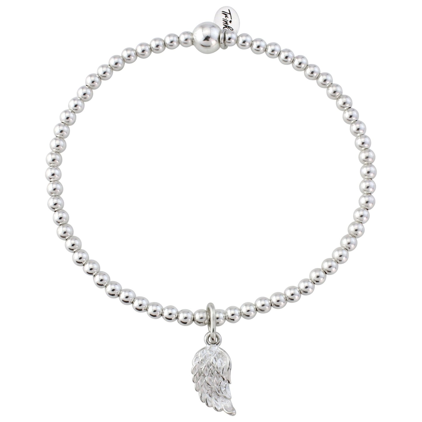 Trink Brand Angel Wing Charm Sterling Silver Beaded Bracelet Feathers